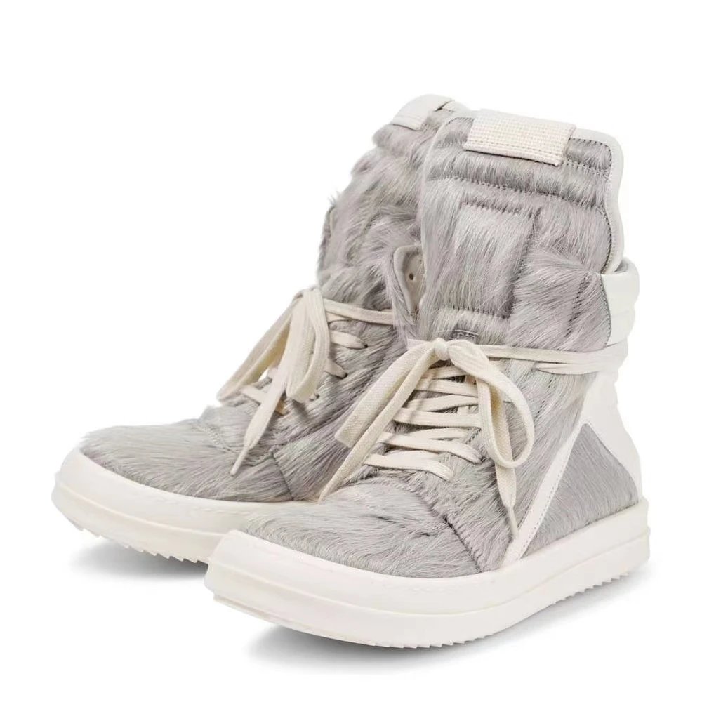 Unbranded Boots High-Top Fuzzy Lace-Up Zip — gray