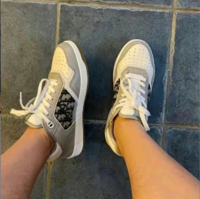 Dior B23 Low Top Sneakers White and Gray with Oblique Print