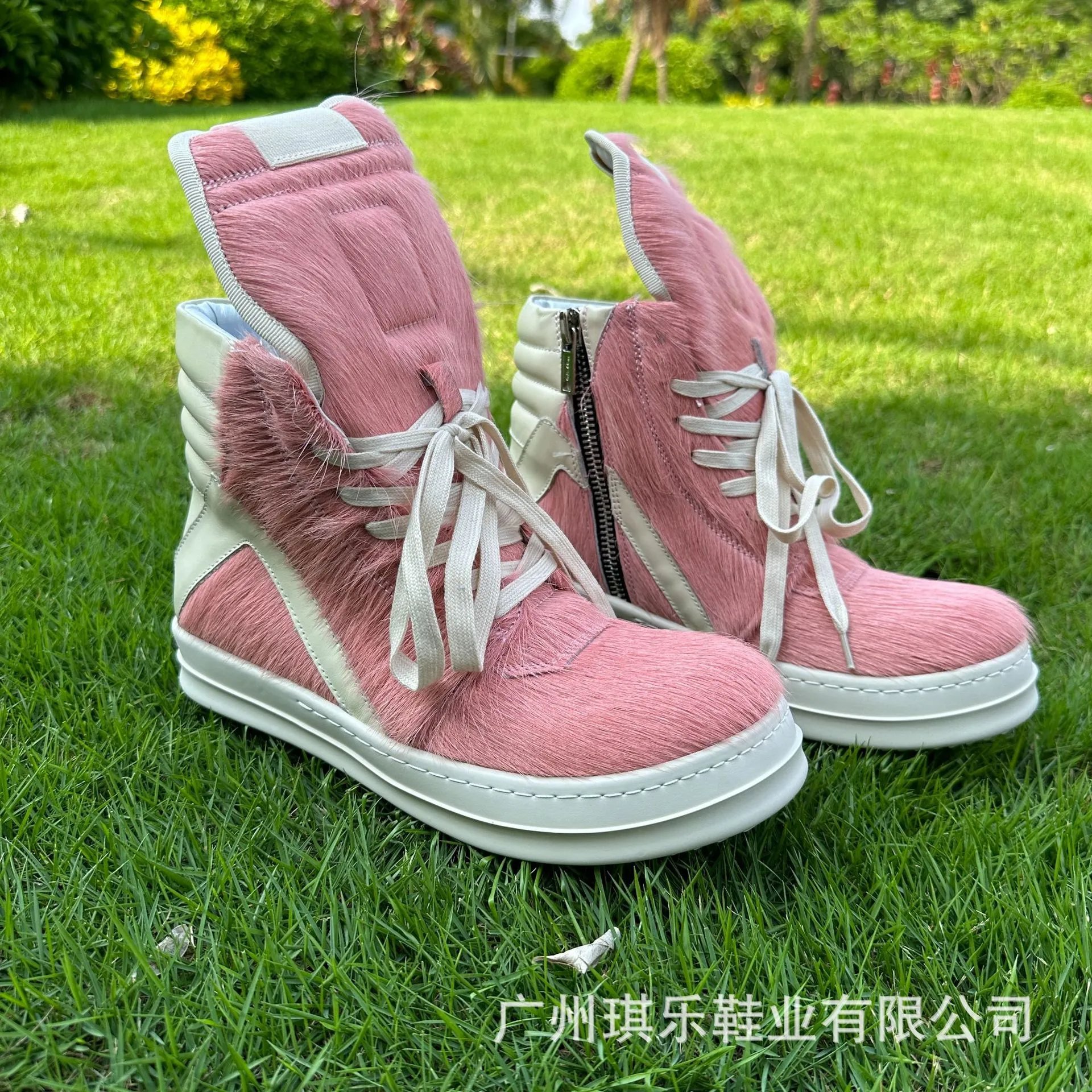Unbranded Boots High-Top Fuzzy Lace-Up Zip image 2