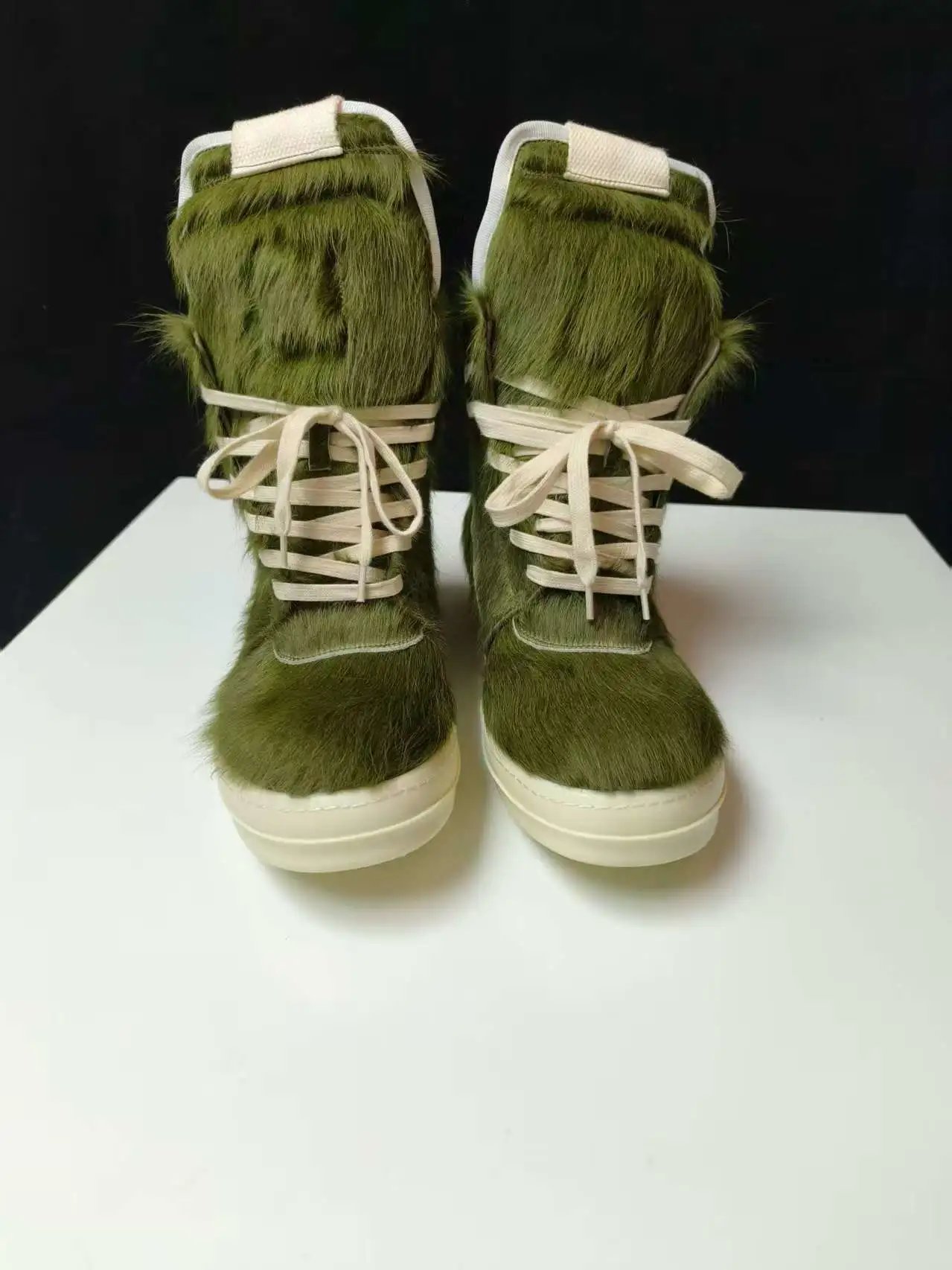 Unbranded Boots High-Top Fuzzy Lace-Up Zip — Olive green