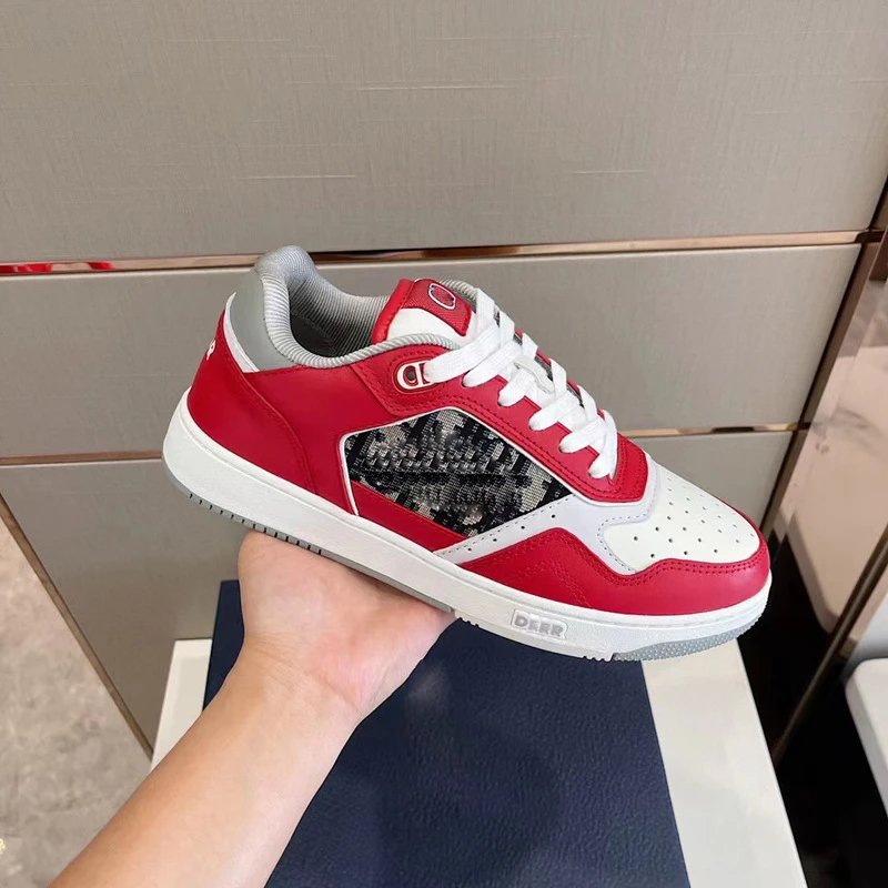 Dior B23 Low Top Red White Snake-Print Sneakers