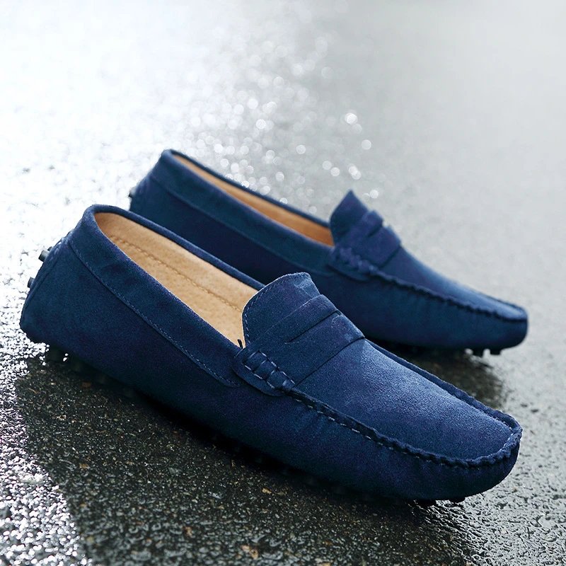 Unbranded Casual Shoes Suede Penny Loafers with Rubber Driving Sole — Blue