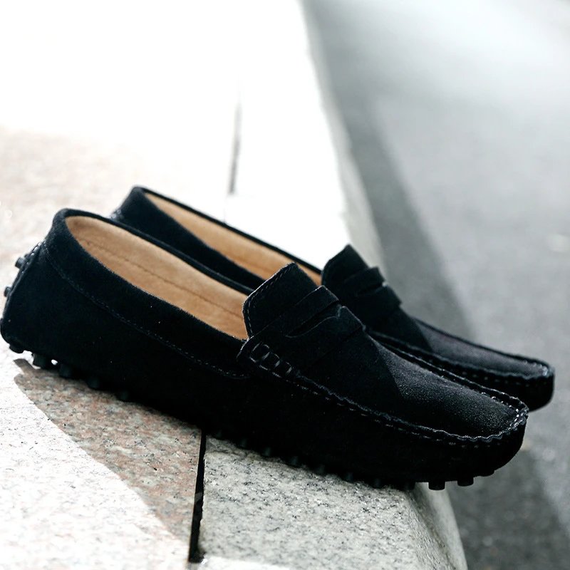 Unbranded Casual Shoes Suede Penny Loafers with Rubber Driving Sole — Black