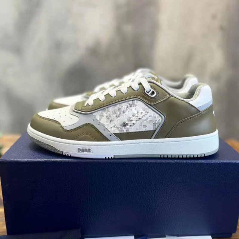 Dior B23 Low Olive Green and White Sneakers