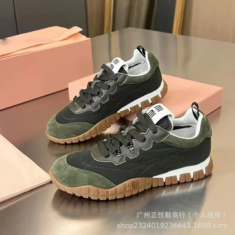 Miu Sneakers Nylon and suede lug-sole — Green