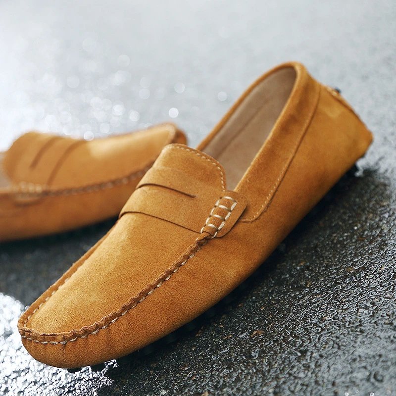 Unbranded Casual Shoes Suede Penny Loafers with Rubber Driving Sole — Yellow