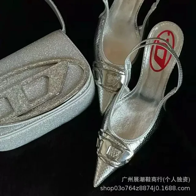 Diesel High Heels D-Venus pointed-toe slingback with oval logo buckle product detail image 3