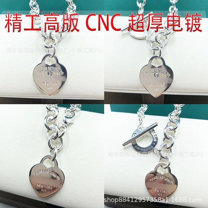 Return to New York Heart Tag Pendant Necklace 925 Sterling Silver Toggle Chain