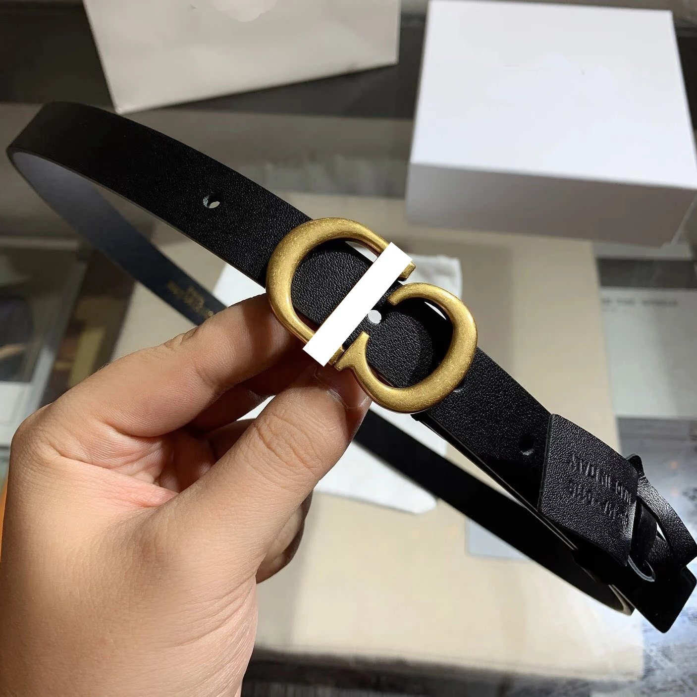 Dior 30 Montaigne CD Buckle Belt Black Grained Leather Antique Gold
