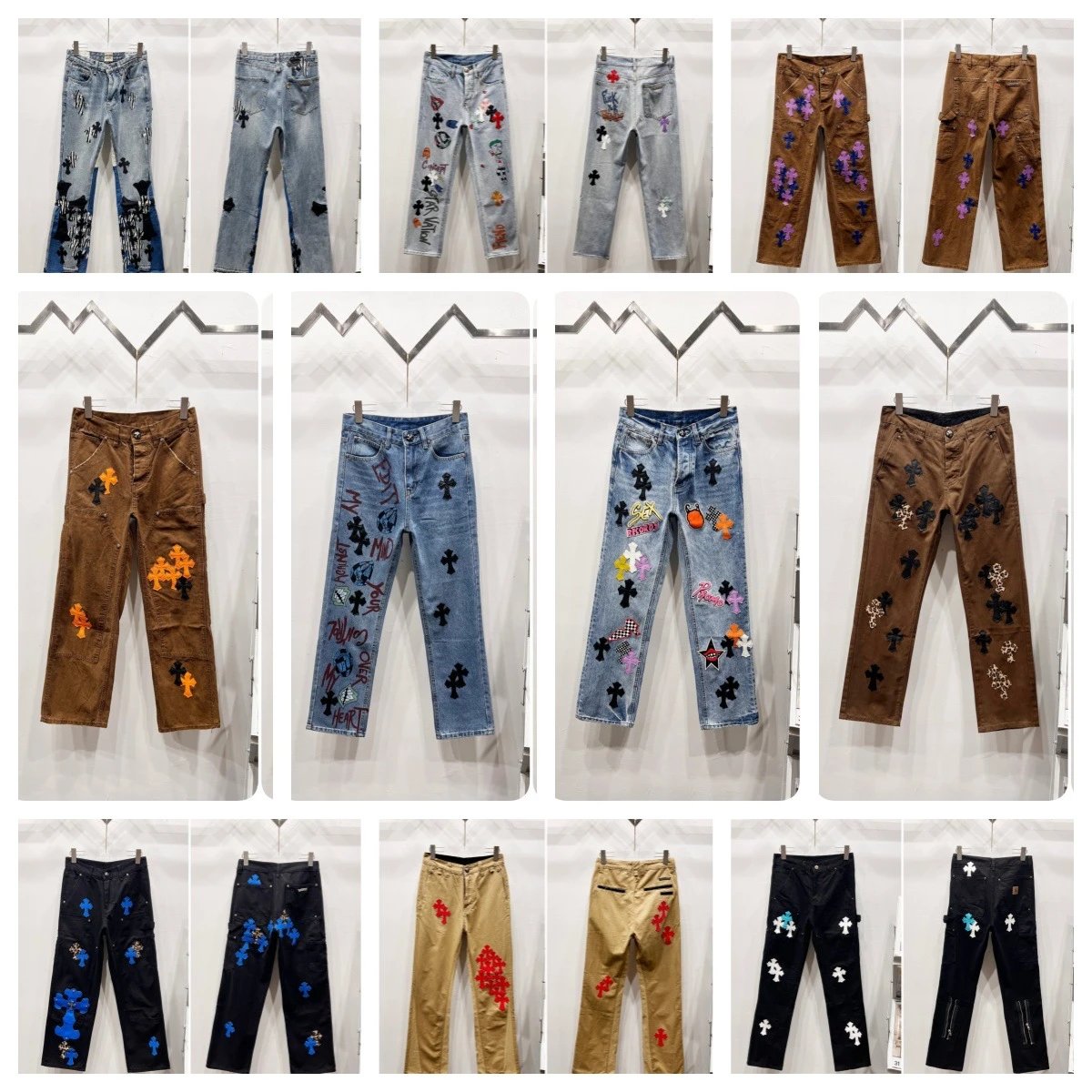 Unbranded Jeans Cross appliqué patchwork loose-fit image 2