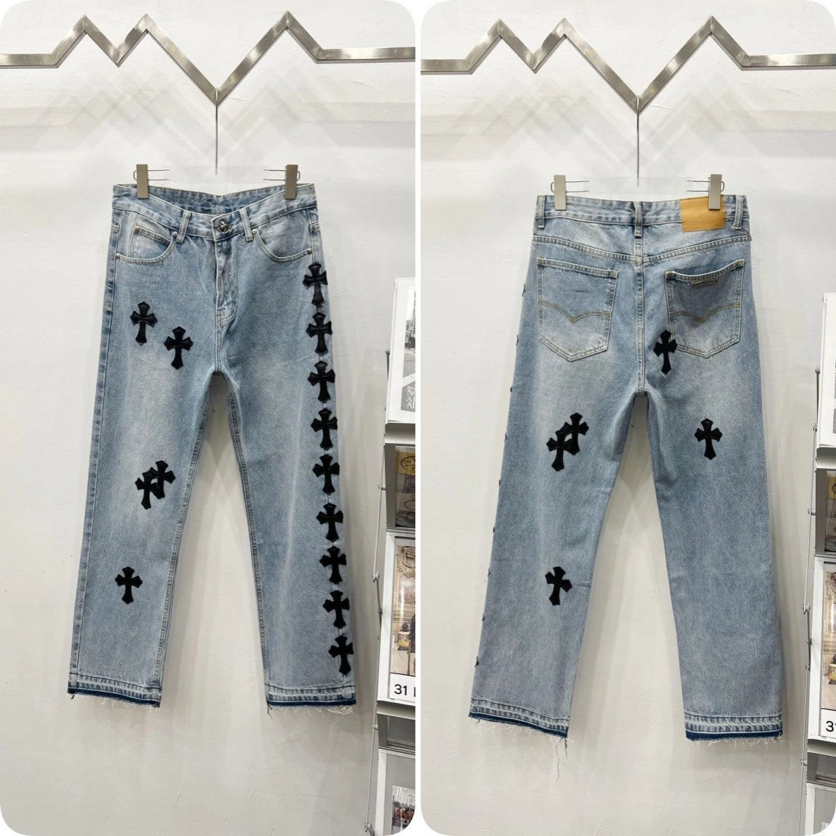 Unbranded Jeans Cross appliqué patchwork loose-fit — Blue K 1390