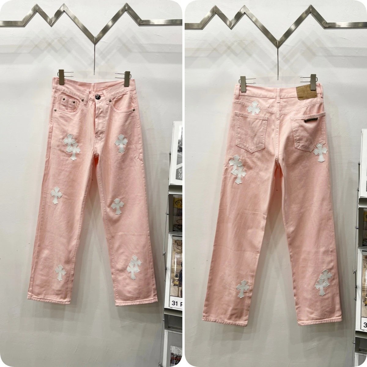 Unbranded Jeans Cross appliqué patchwork loose-fit — Light pink R 005