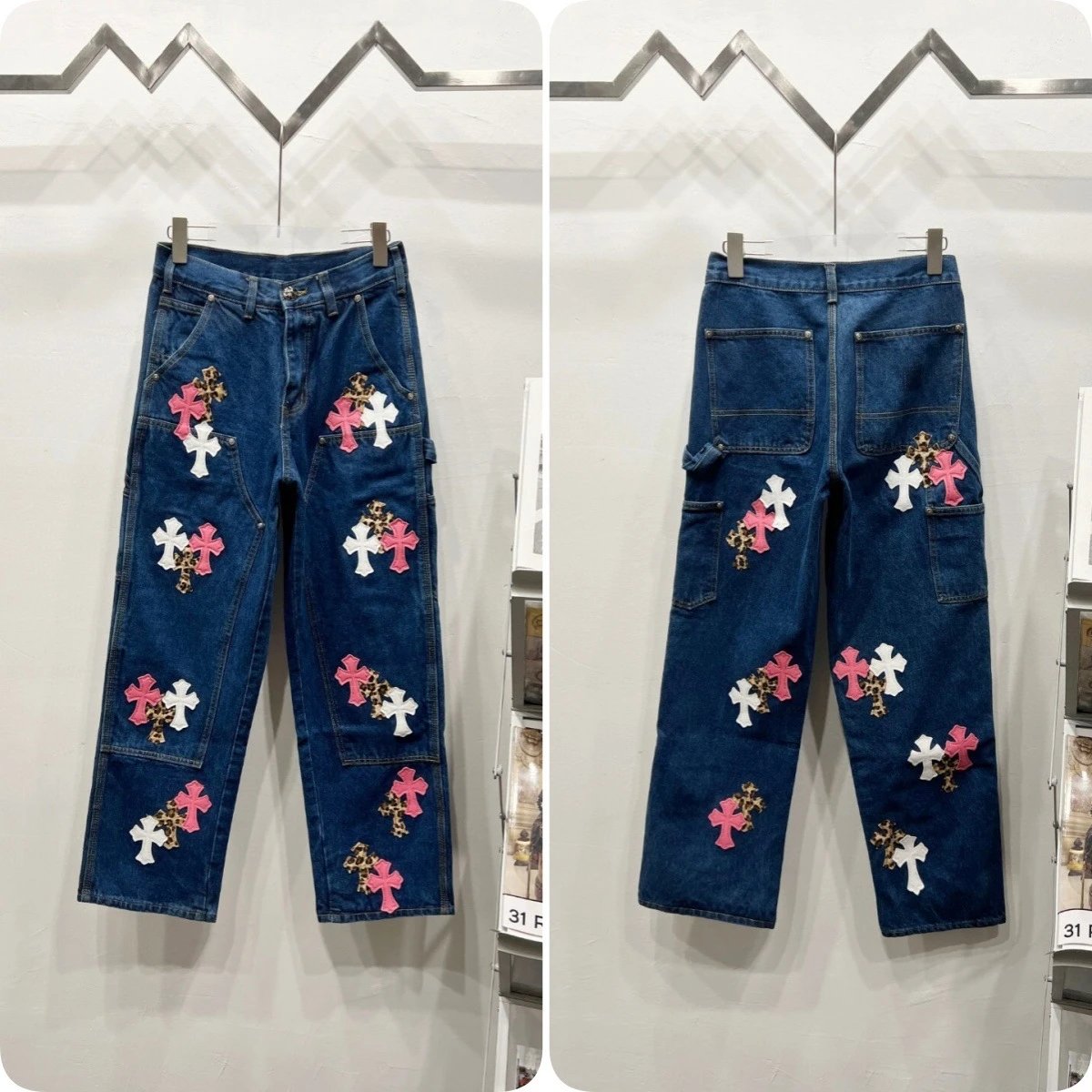 Unbranded Jeans Cross appliqué patchwork loose-fit — Blue C 010