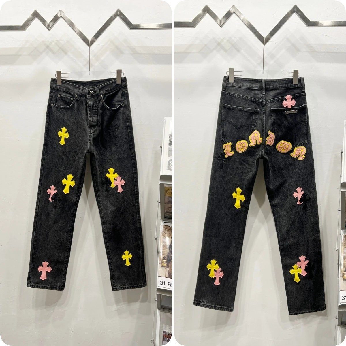 Unbranded Jeans Cross appliqué patchwork loose-fit — Dark gray C 029