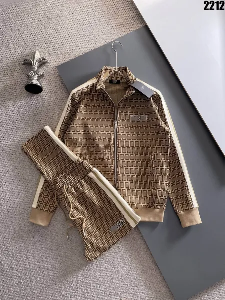Fendi FF Logo Print Tracksuit Beige and Brown - 1