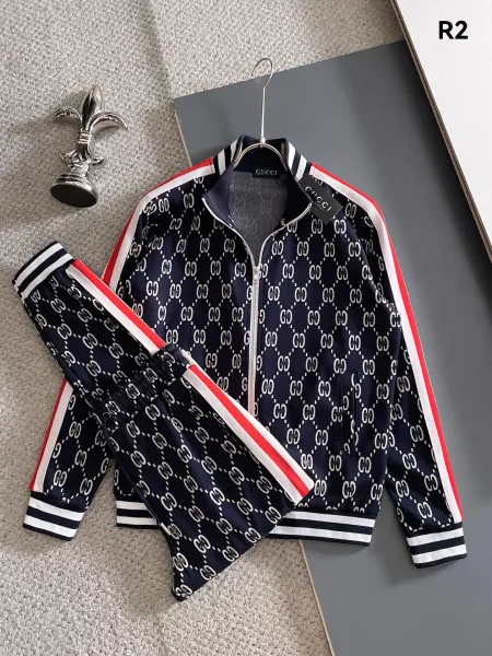 Gucci GG Monogram Navy Tracksuit with Red-White Stripes - 1