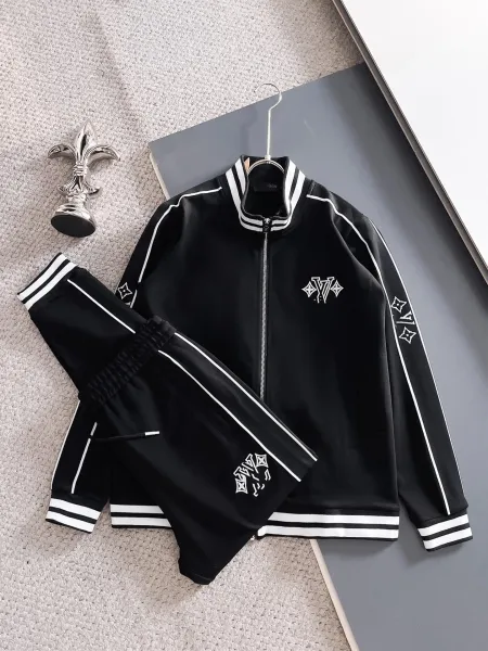 Design Track Suit Set Black / White Embroidered Logo Tracksuit - 1