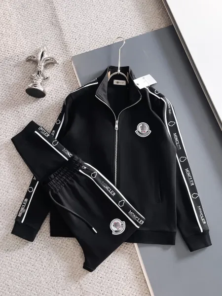 Moncler Logo Tape Tracksuit Black - 1