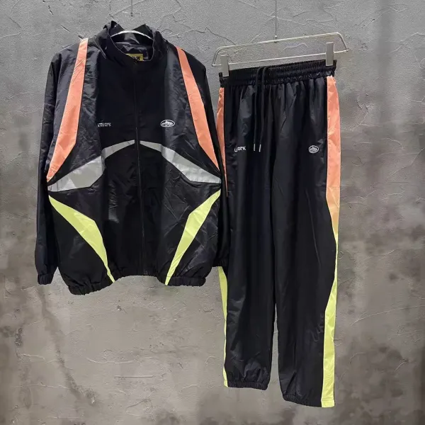 Corteiz Windbreaker Black with White Striped Panels Jacket - 41