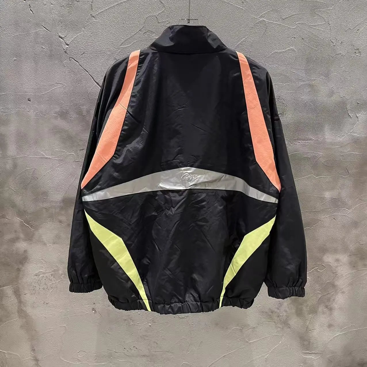 Corteiz Windbreaker Black with White Striped Panels Jacket - 43