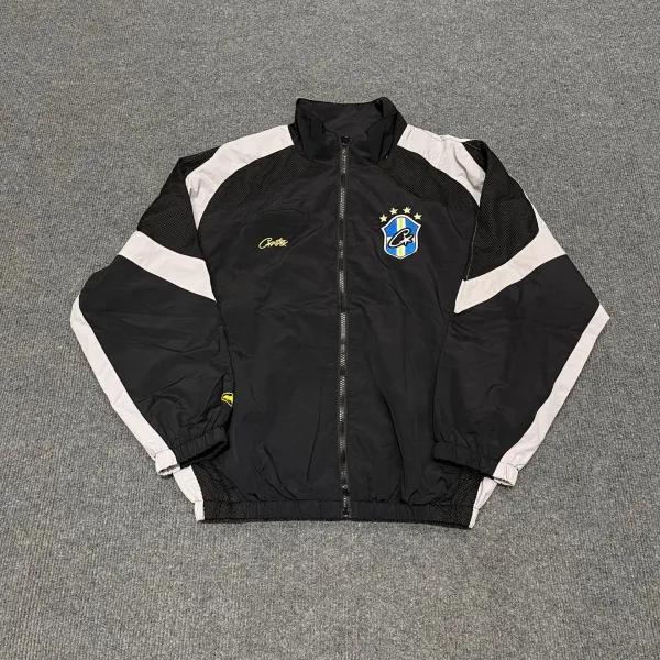 Corteiz Windbreaker Black with White Striped Panels Jacket - 52