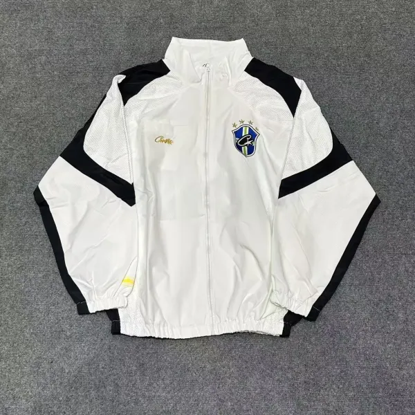 Corteiz Windbreaker Black with White Striped Panels Jacket - 60