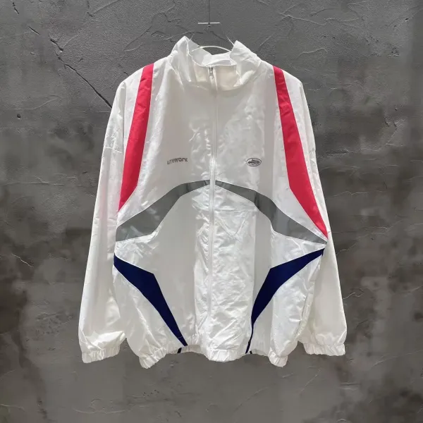 Corteiz Windbreaker Black with White Striped Panels Jacket - 49