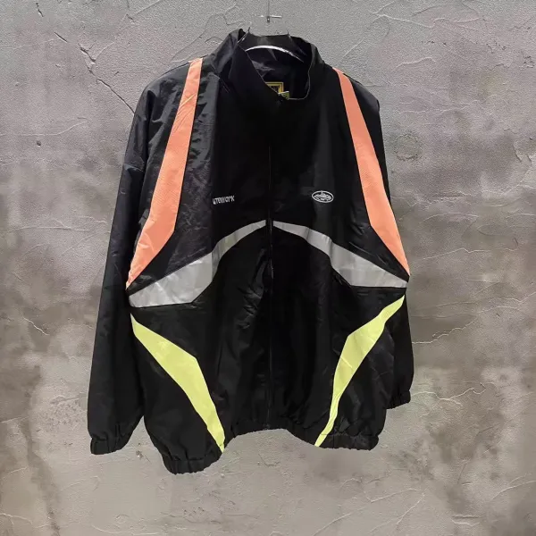Corteiz Windbreaker Black with White Striped Panels Jacket - 42