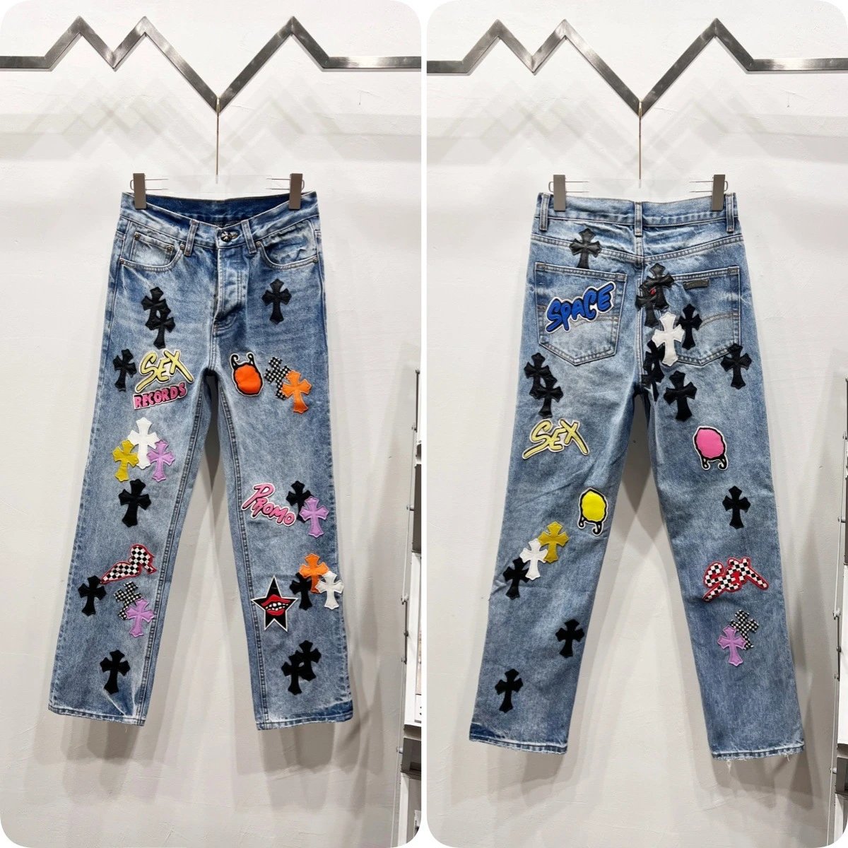 Unbranded Jeans Cross appliqué patchwork loose-fit — Blue R 028