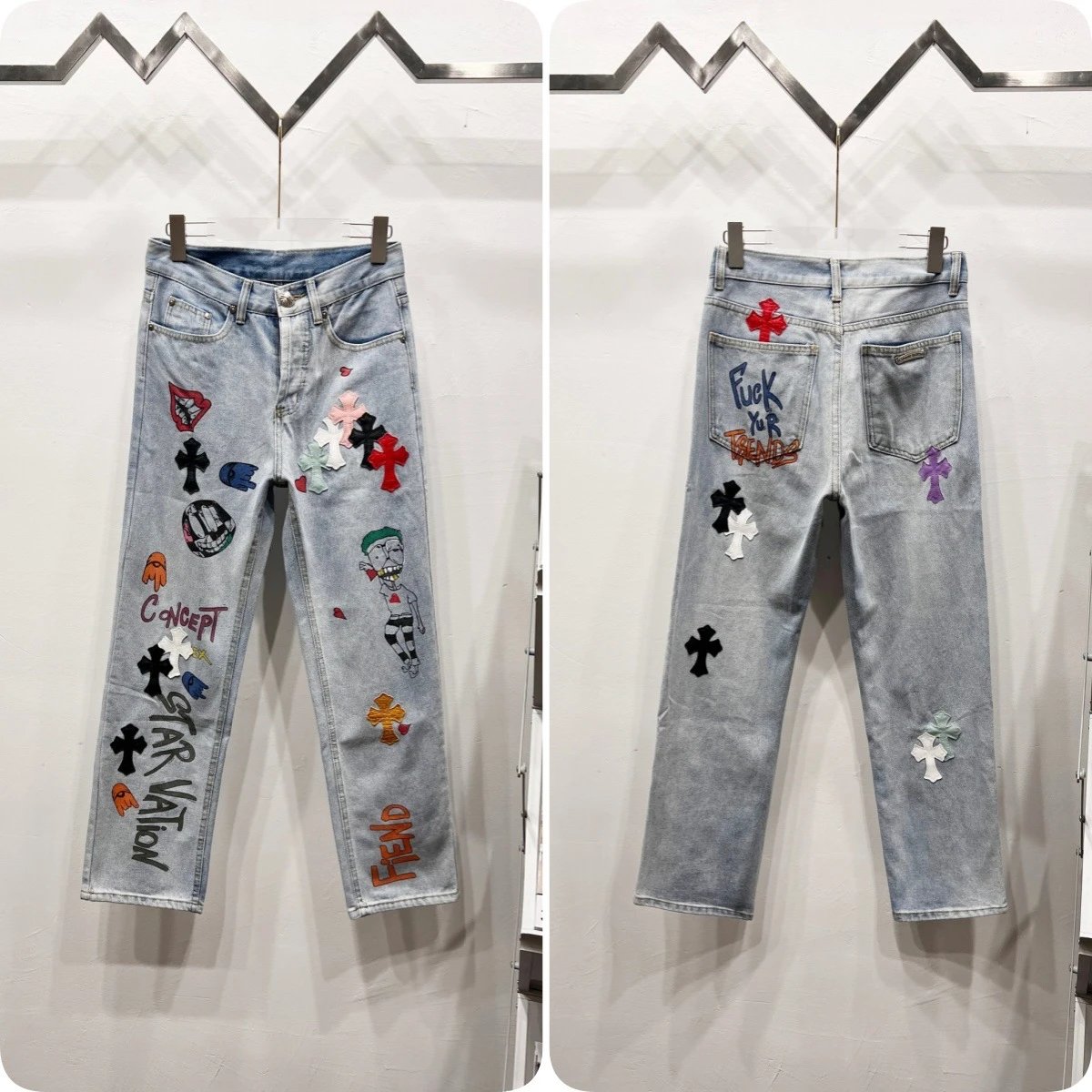 Unbranded Jeans Cross appliqué patchwork loose-fit — Light color R 022