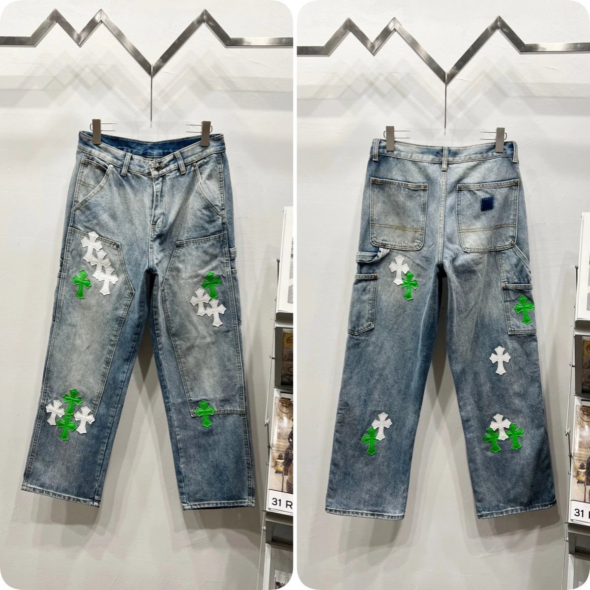 Unbranded Jeans Cross appliqué patchwork loose-fit — Blue C 047