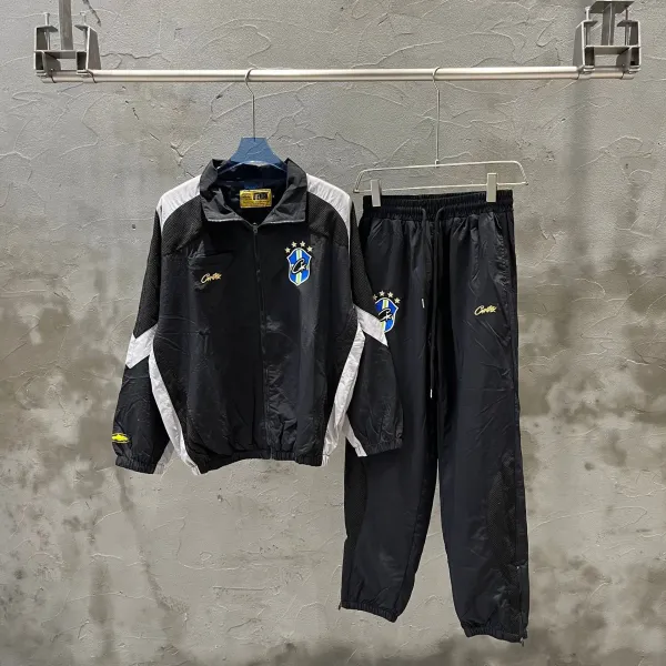 Corteiz Windbreaker Black with White Striped Panels Jacket - 51