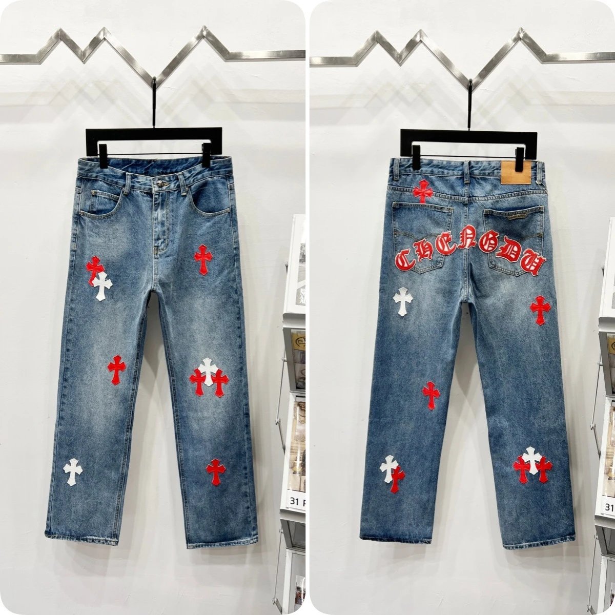 Unbranded Jeans Cross appliqué patchwork loose-fit — Blue K 630