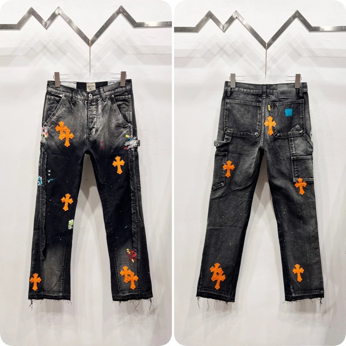 Unbranded Jeans Cross appliqué patchwork loose-fit — Black C 059
