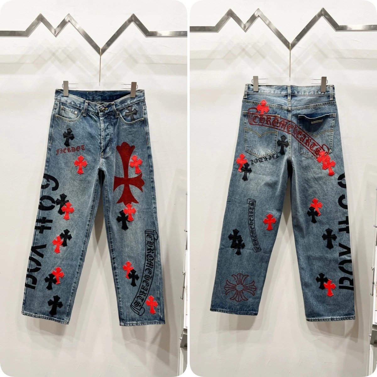 Unbranded Jeans Cross appliqué patchwork loose-fit — Blue C 067