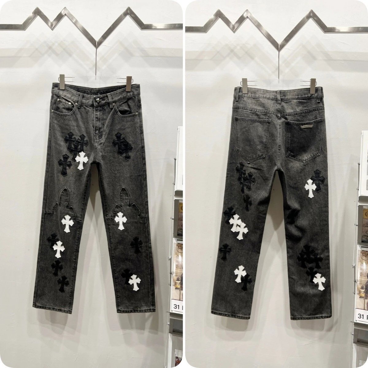 Unbranded Jeans Cross appliqué patchwork loose-fit — Dark gray C 028