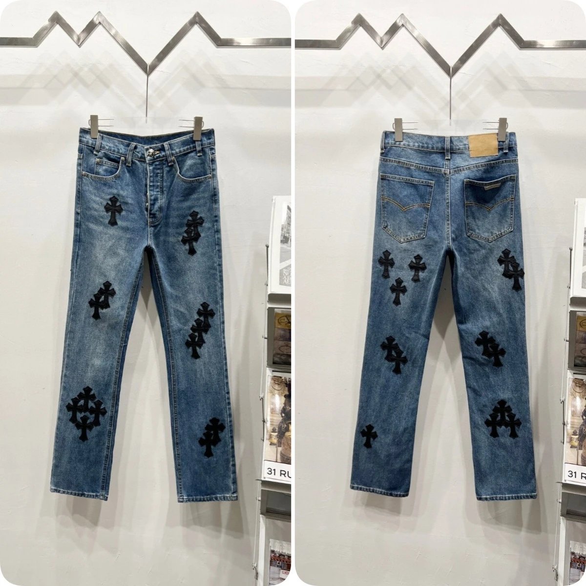 Unbranded Jeans Cross appliqué patchwork loose-fit — Blue C 027