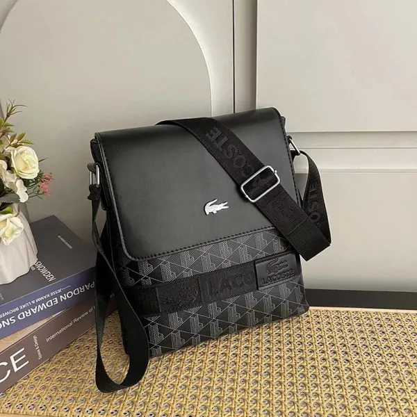 Lacoste Crocodile Logo Messenger Bag Black/Geometric Print Crossbody Bag - 1