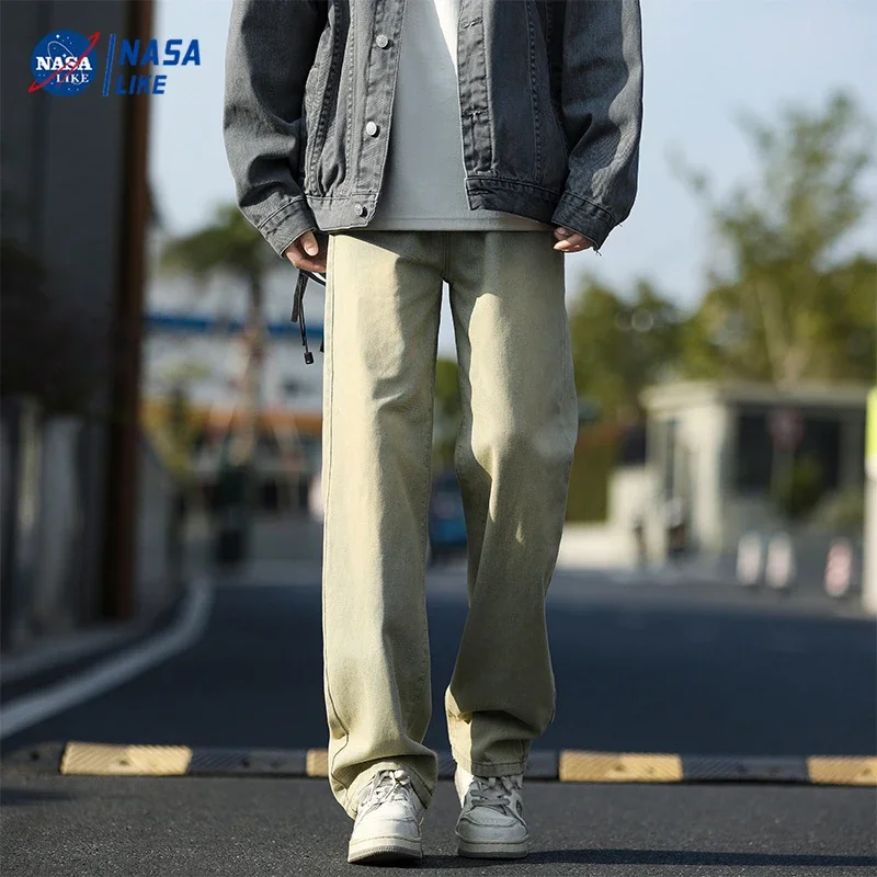 NASA Men's Spring/Fall Washed Straight Jeans (Unisex)