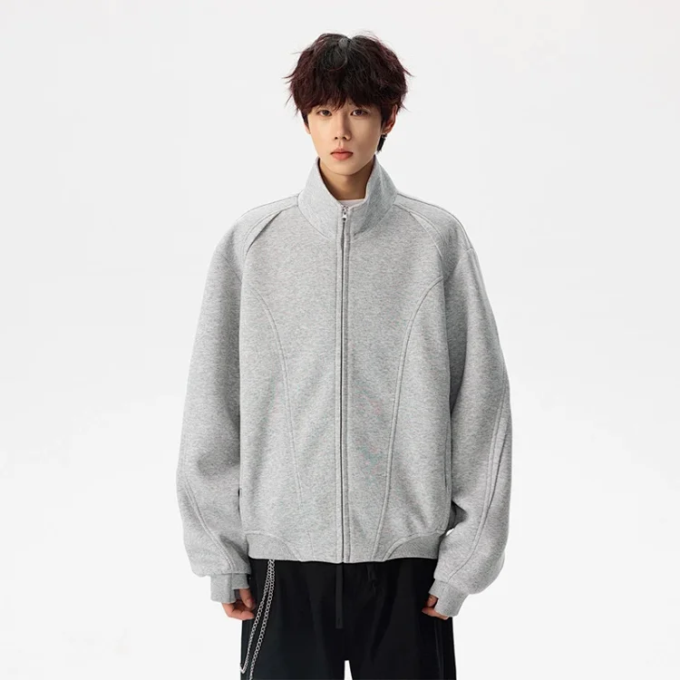 Men's Solid Color Stand Collar Cardigan Hoodie