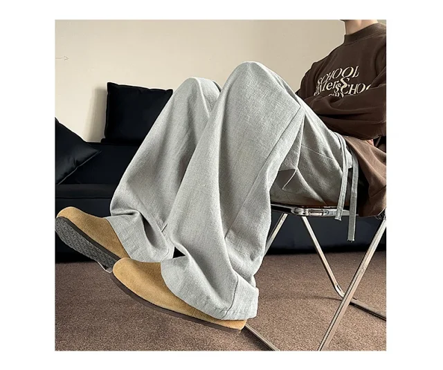 Men's Linen Retro Wide - leg Pants Detail