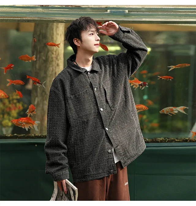 Autumn Spring Hong Kong Style Retro Work Jacket Detail
