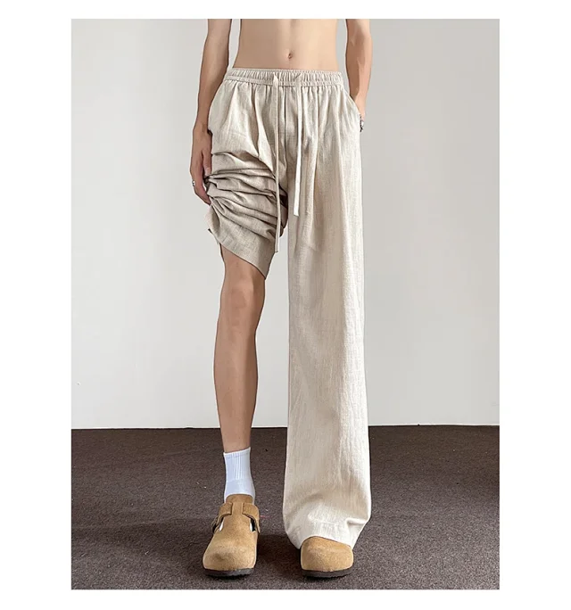 Men's Linen Retro Wide - leg Pants Detail