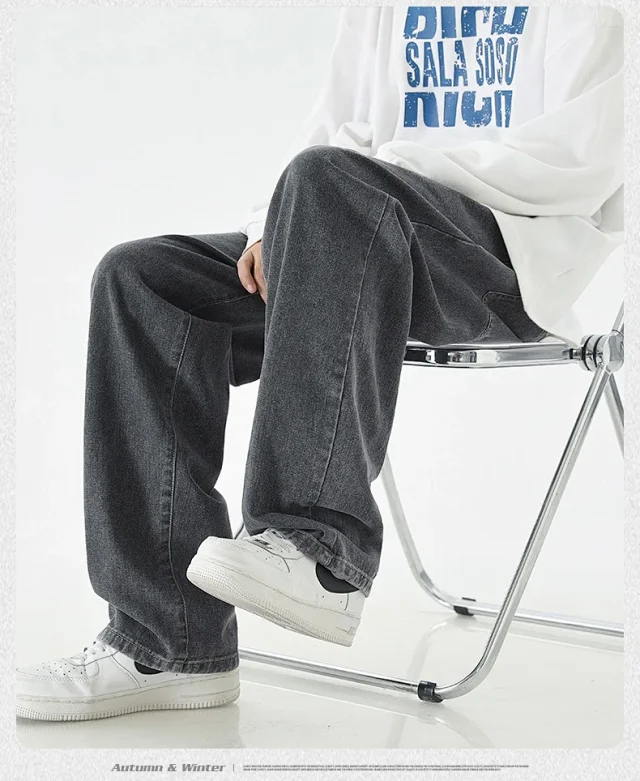 Men's Loose Straight Cotton Denim Jeans Detail