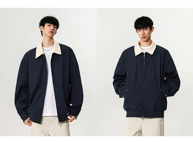 Autumn Retro Bomber Jacket for Couples Detail