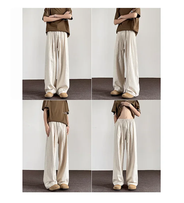 Men's Linen Retro Wide - leg Pants Detail