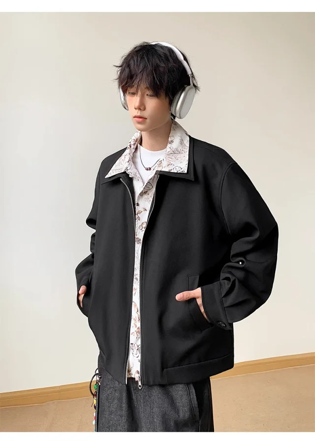 Vintage Floral Collar Bomber Jacket for Men Detail