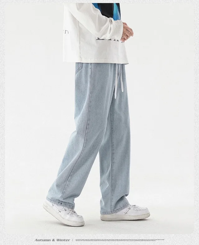 Men's Loose Straight Cotton Denim Jeans Detail