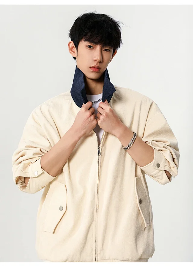 Autumn Retro Bomber Jacket for Couples Detail