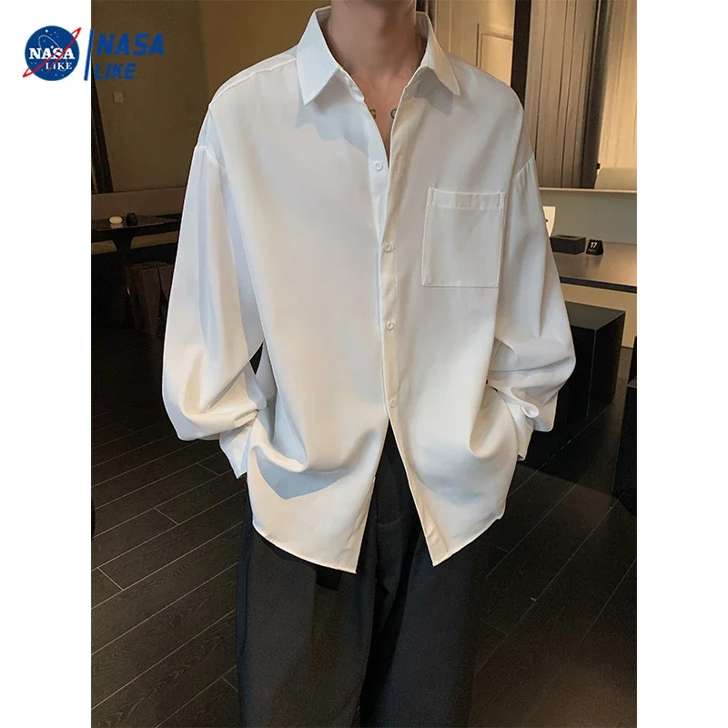 NASA Men's Loose Solid-Long Sleeve Shirt